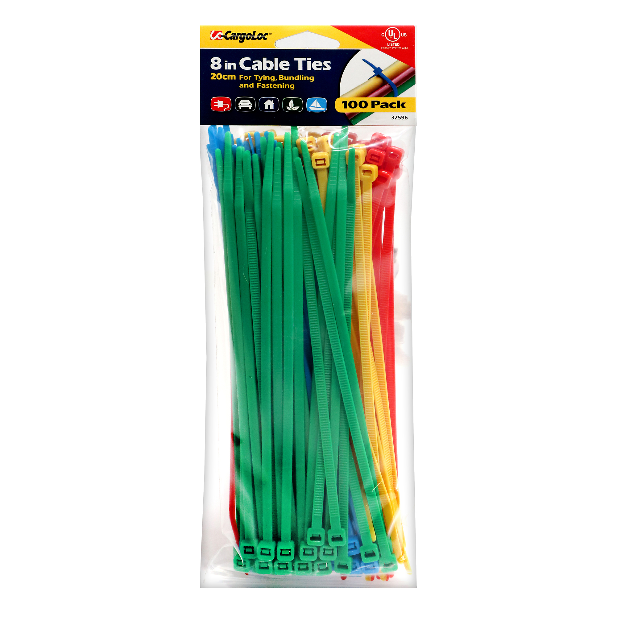 CargoLoc, 100pc 8" Colored Cable Ties, Model # 32596